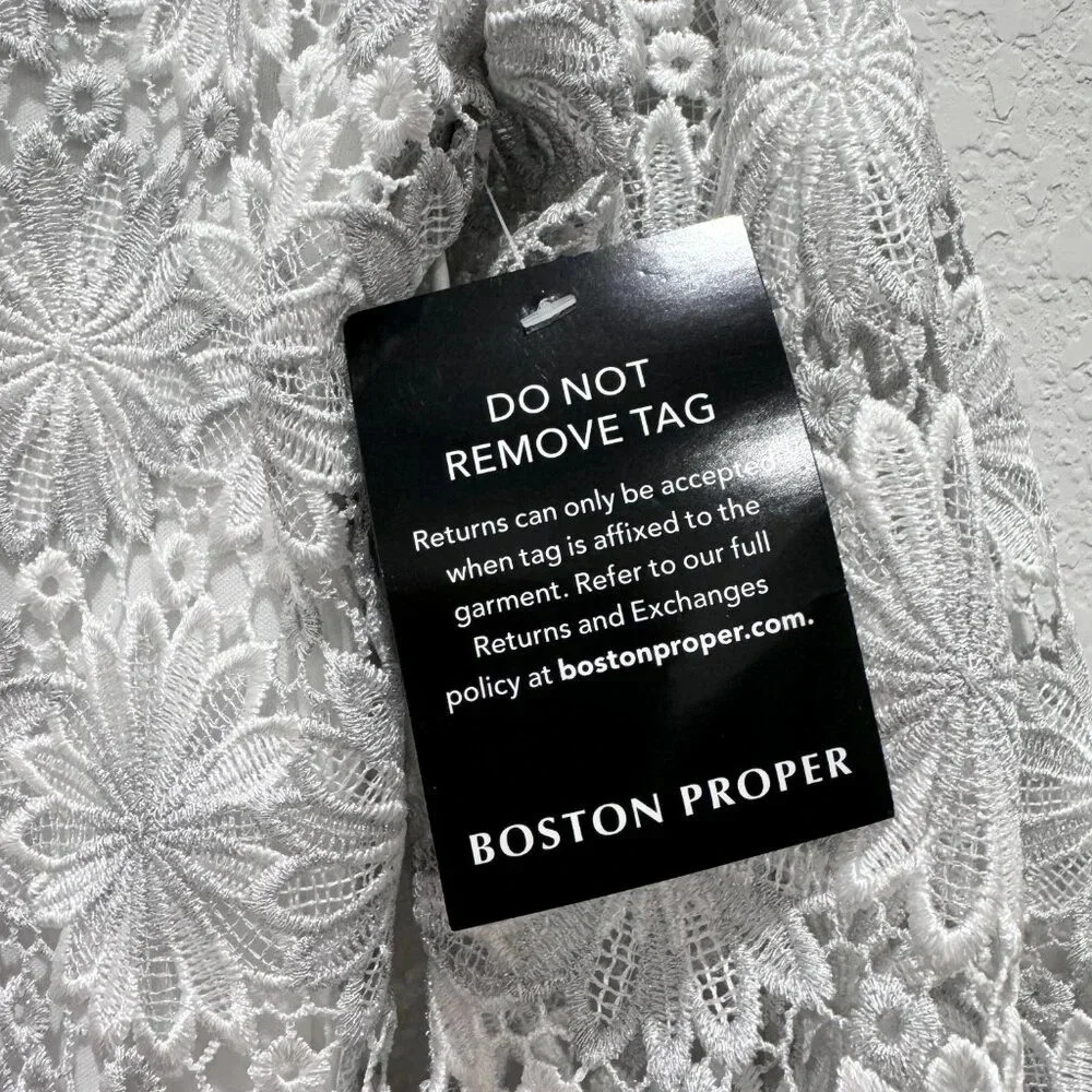 Boston Proper Embellished Metallic Floral Lace Tunic Dress White/Silver Size XS - Picture 10 of 16